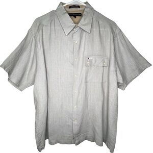 Tommy Hilfiger Light Gray Linen Button Up Dress Short Sleeve Shirt Men Size L